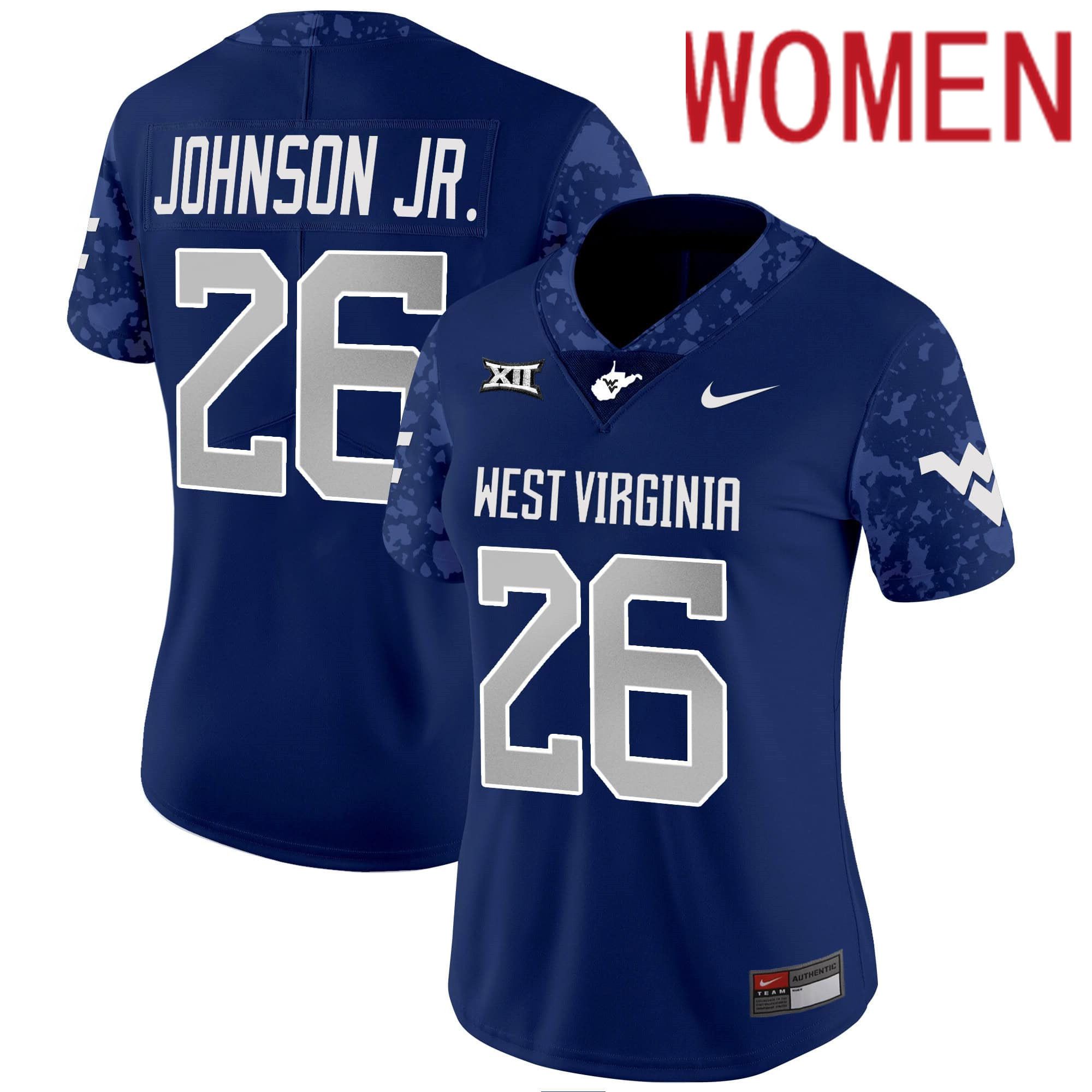 Women West Virginia Mountaineers #26 Johnson jr Blue 2024 Nike Vapor Limited NCAA Jersey->women nfl jersey->Women Jersey